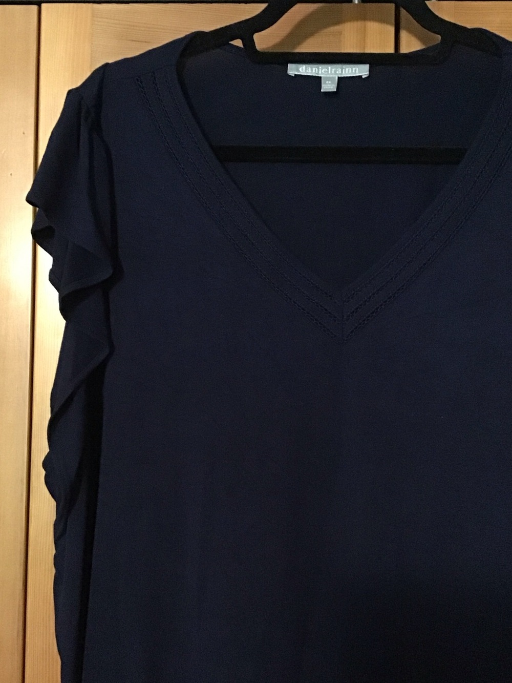 Daniel Rainn Navy V-Neck Ruffle Sleeve Top